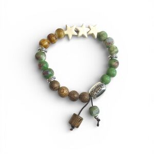 Green and Brown Beaded Bracelet with Star Accents